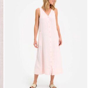 Mate organic linen sleeveless button down pale pink midi dress